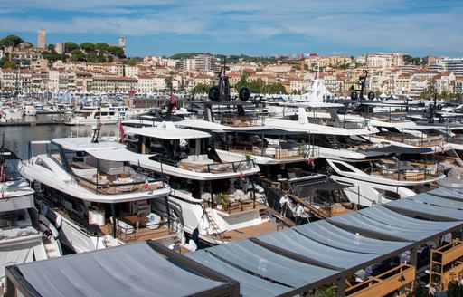 Vieux Port in Cannes with many motor yacht charters berthed
