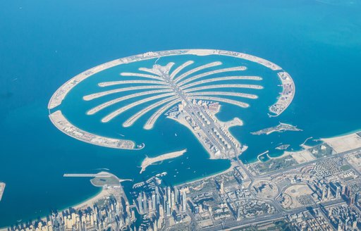 Aerial view looking down on Dubai Palm