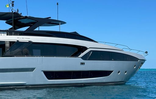 Charter yacht NOI side profile of bow