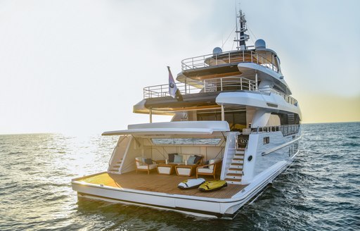 View of beach club on Majesty 120 superyacht