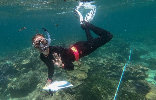 marine biologist rianne laan above her coral nurseries on thanda island