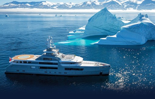 Expedition yacht CLOUDBREAK surrounded by icebergs