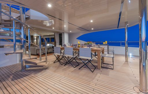 Alfresco dining option onboard charter yacht BIG SKY