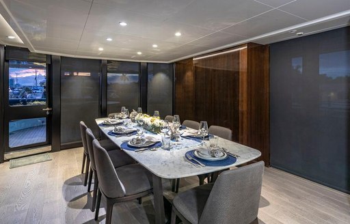 Dining table on superyacht OCULUS