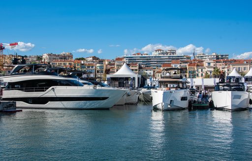 Cannes Yachting Festival superyachts berthed in Vieux Port