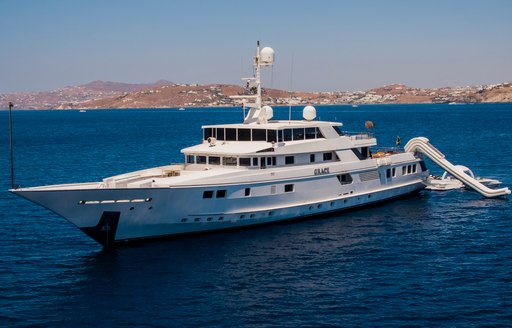 Charter yacht GRACE at sea with waterslide