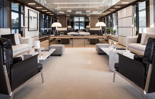 exquisite styling in the main salon of motor yacht Seven Sins