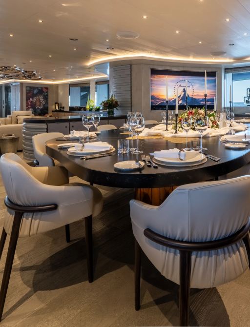 Charter yacht SALT interior dining setup