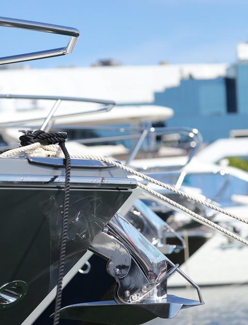 close up of yachts' bows at the Cannes Yachting Festival 2017