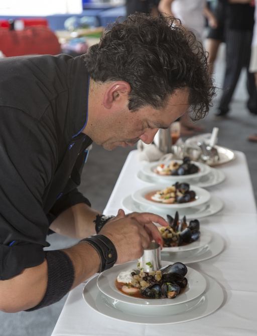 Chef Jean Paul of the 150ft yacht ENCORE took third place in the Grande Class of the Culinary Competition with his dish that consisted of poached scallops and eggs with steamed mussels