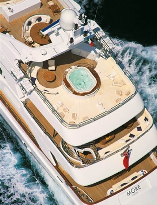 aerial view of Benetti motor yacht MORE's (attending the Cannes Yachting Festival 2015) sundeck Jacuzzi