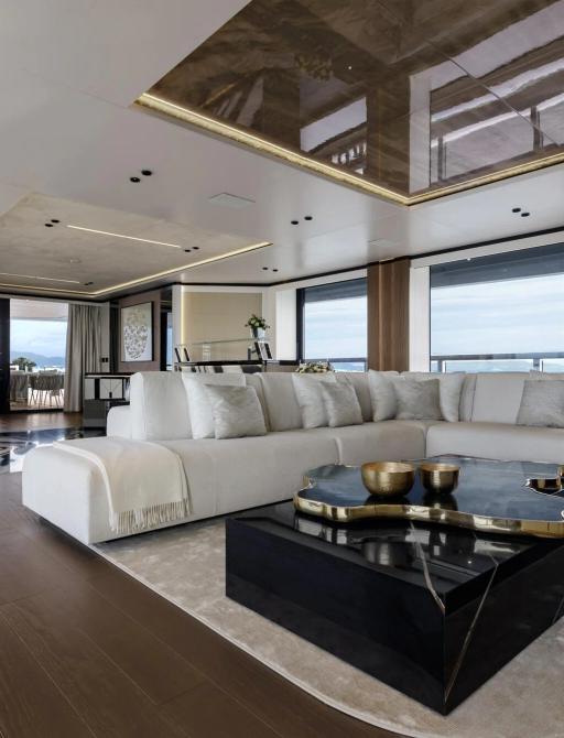 Charter yacht SHE'S A 10 TOO main salon lounge overview