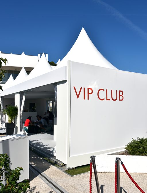 Cannes Yachting Festival VIP Club, white tents with red lettering