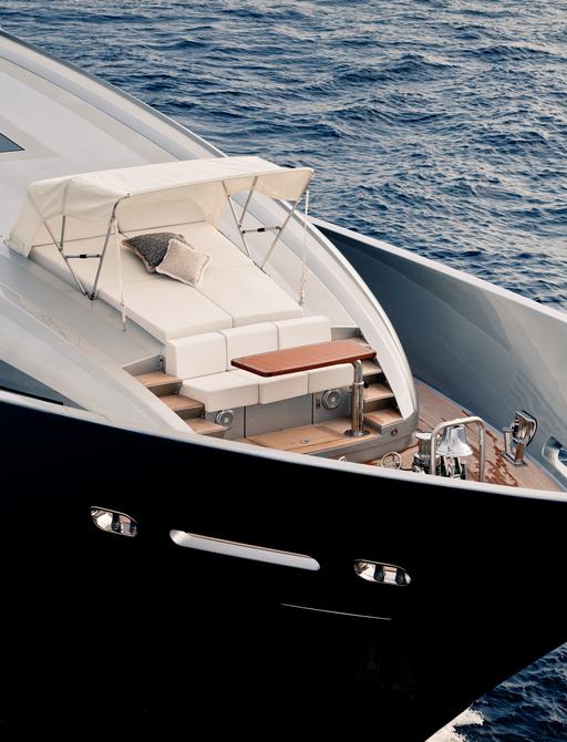 secluded sunning spot with retractable shade on foredeck of luxury yacht ‘Silver Wind’ 