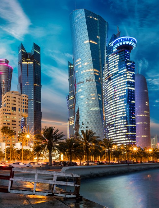 Sparkling buildings and palm trees in Qatar