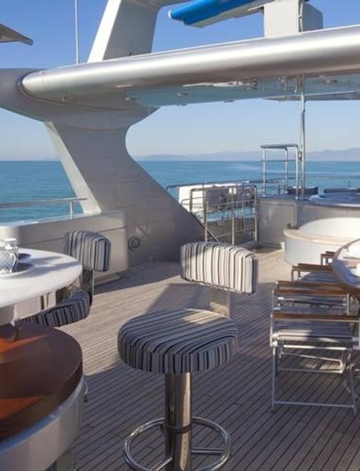 superyacht SOFIA 3's fly bridge with bar and jacuzzi