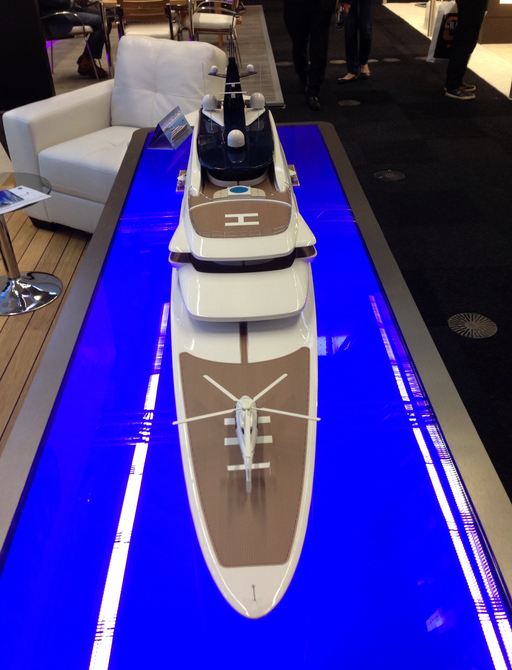 superyacht model at 2015 Yacht, Jet & Prestige Car Show in london