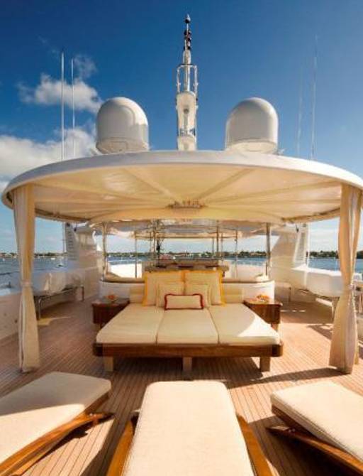 Charter guests can enjoy relaxing in the sun and shade of M/Y BRUNELLO's sundeck