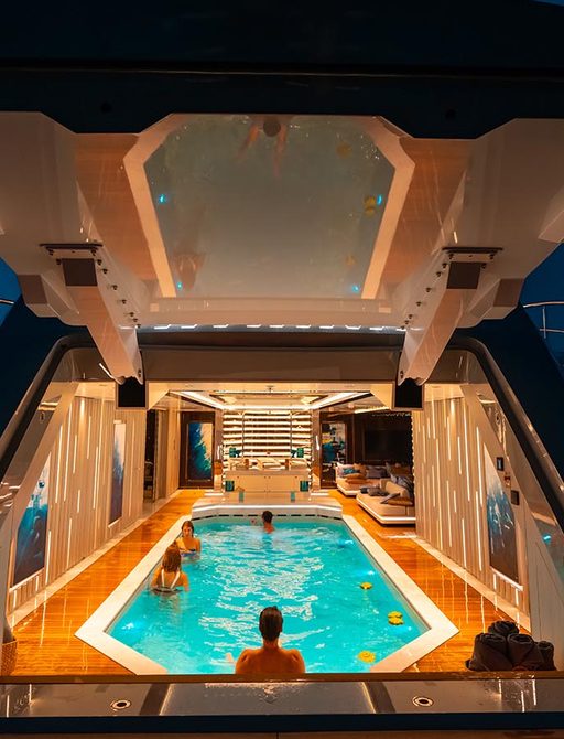 pool in beach club on superyacht tatiana