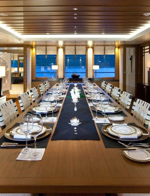 dining table in main salon of charter yacht Mary-Jean II 