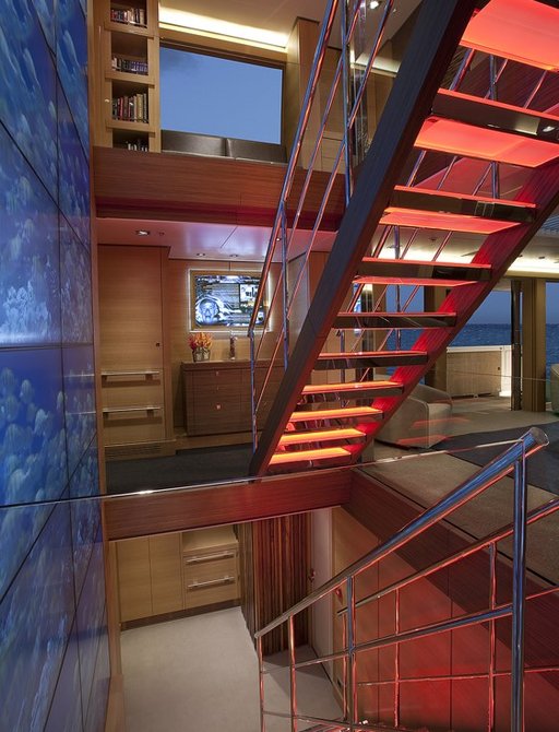 video wall spanning three levels on board expedition yacht ‘Big Fish’ 
