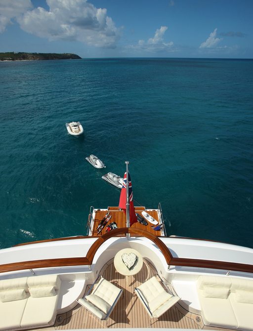 aerial view of beach club and water toys on board ‘Lady Luck’ 