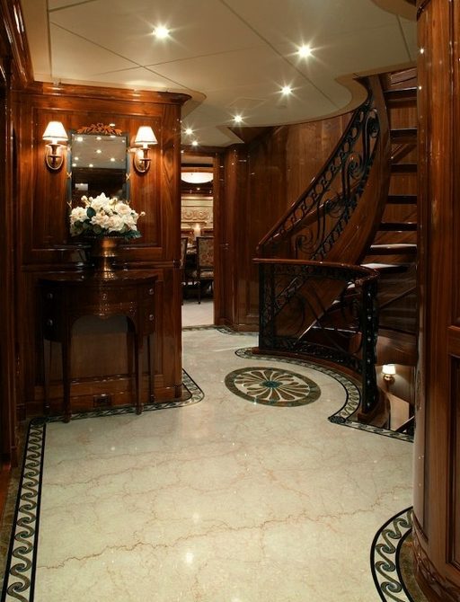 luxury yacht TOP FIVE beautiful staircase in marble hallway