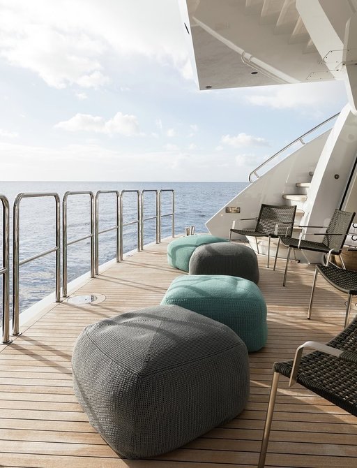 Beach club and seating on superyacht LAURENTIA