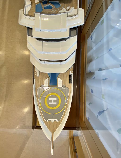 model of superyacht rev ocean with helipad and pools