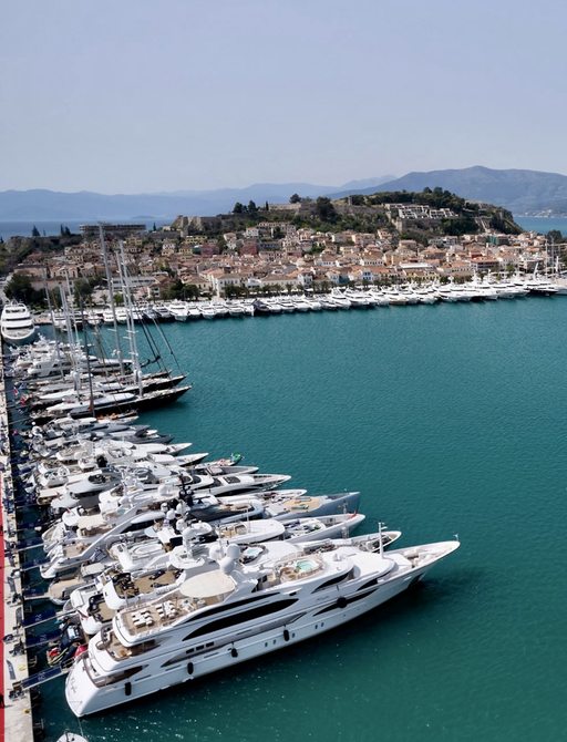 Boats lining up in the port at the Mediterranean yacht show