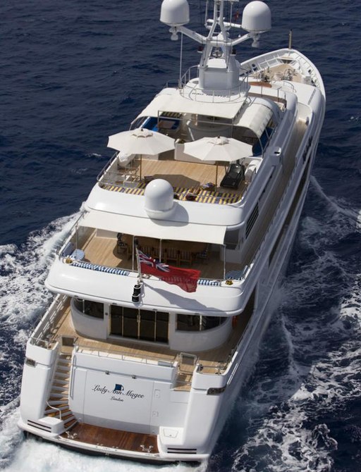 Ariel shot of superyacht Lady Ann Magee