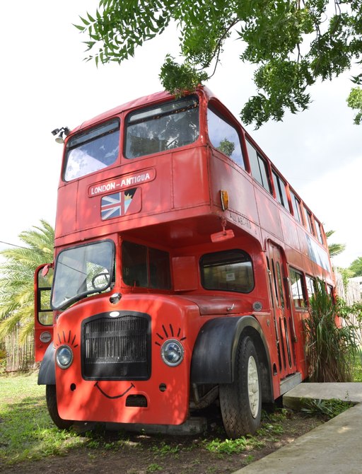 Double decker bus housing Shell's fish and chips Antigua