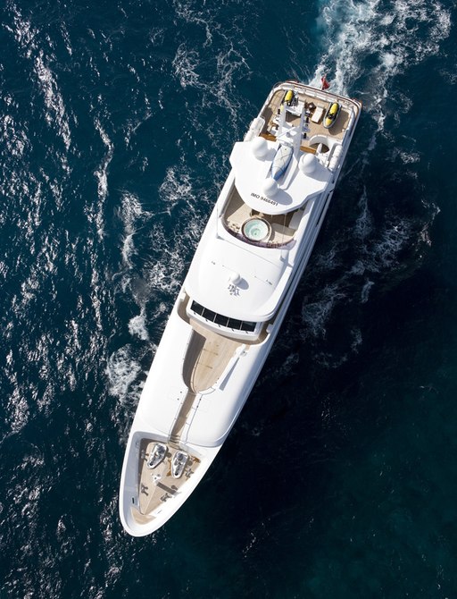 aerial view of superyacht Odessa when cruising on a Caribbean yacht charter