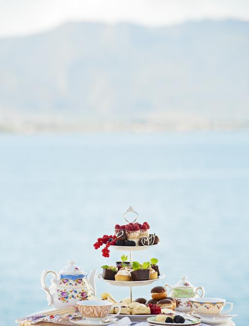 beautifully arranged high tea on board motor yacht Metsuyan IV 