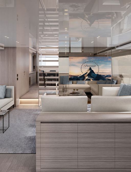 open and light interior onboard brand new luxury motor yacht ESTIA