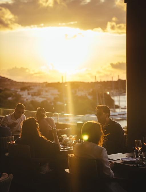 Zuma Porto Cervo with charter guests enjoying sunset