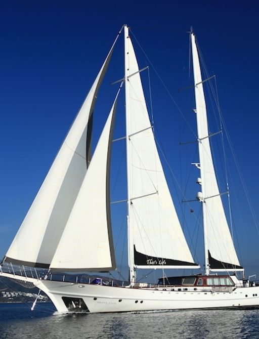 charter yacht That’s Life with white sails cruising in Croatia