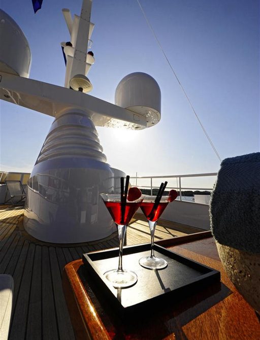 cocktails are served on the sundeck of motor yacht BERZINC 