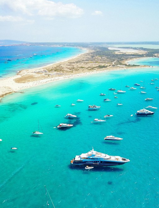 Yachts at anchor in Formentera's turqoise waters