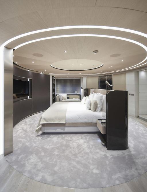 severins yacht master suite with large bed and halo lighting