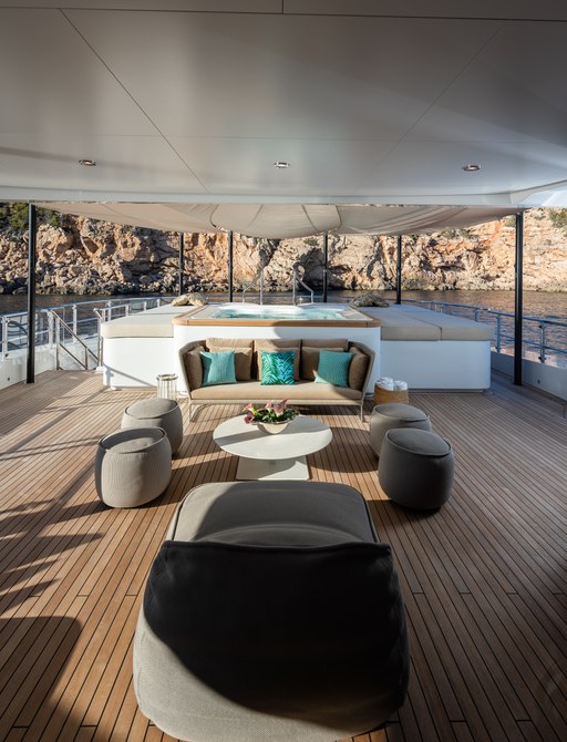 Sundeck Jacuzzi on board charter yacht ARTISAN