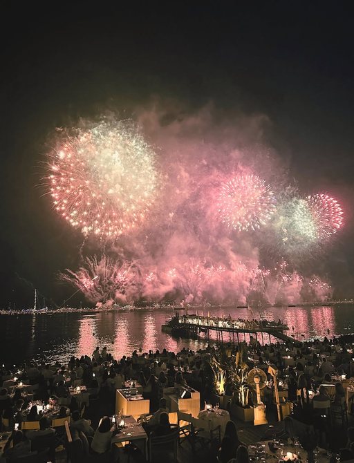 Fireworks over the beach at Cannes