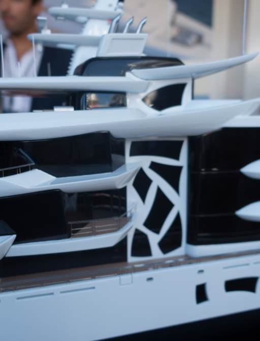 Luxury yacht ARTEFACT glazed area on model at Monaco Yacht Show