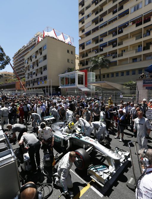 busy start line behind the paddock at the Monaco Grand Prix
