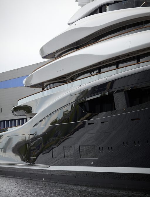 Close up of Feadship Project 821 superstructure and windows