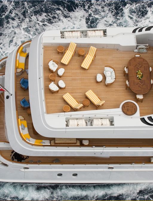 aerial view of luxury yacht OASIS's tri-deck