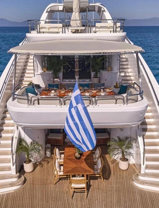 Charter yacht OASIS aft deck view at sea