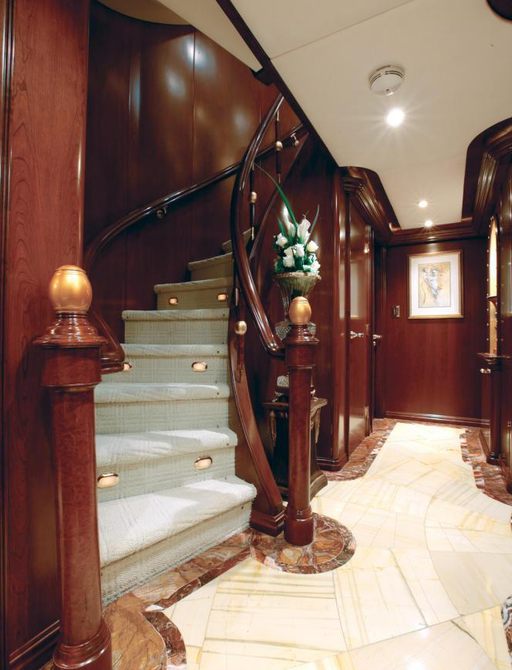 A stairway for charter guests on board ZOOM ZOOM ZOOM
