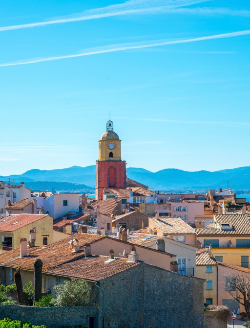 Aerial view of Saint Tropez with church tower