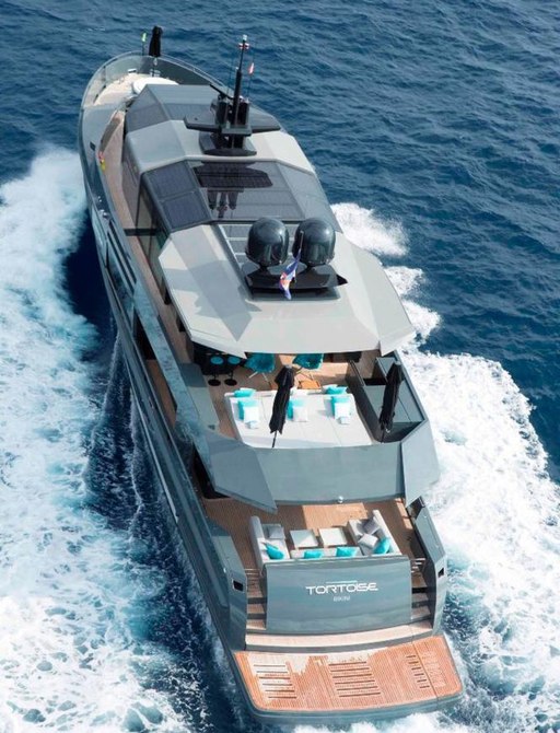 An ariel view of the motor yacht TORTOISE